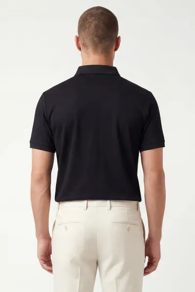 Siyah Polo Yaka Likralı Erkek Tişört 433032