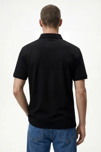 Siyah Polo Yaka Likralı Erkek Tişört 433068