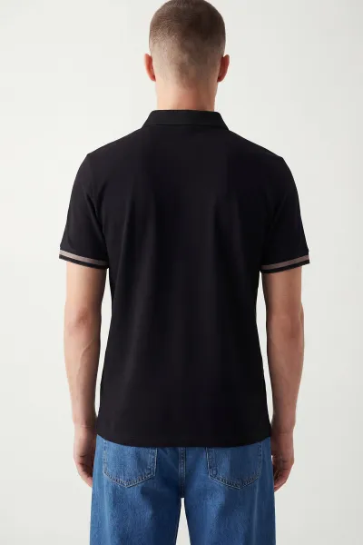 Siyah Polo Yaka Osyho Kumaş Erkek Tişört 433149