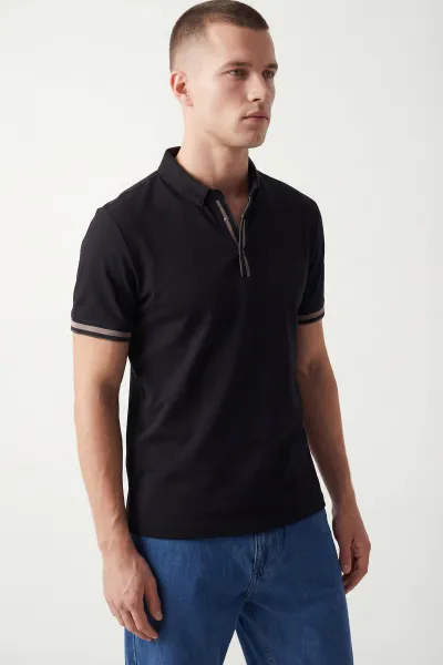 Siyah Polo Yaka Osyho Kumaş Erkek Tişört 433149