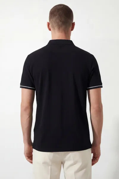 Siyah Polo Yaka Osyho Kumaş Erkek Tişört 433389