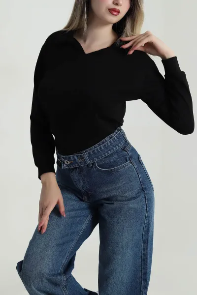 Siyah Polo Yaka Oysho Kadın Bluz 486675