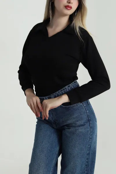 Siyah Polo Yaka Oysho Kadın Bluz 486675