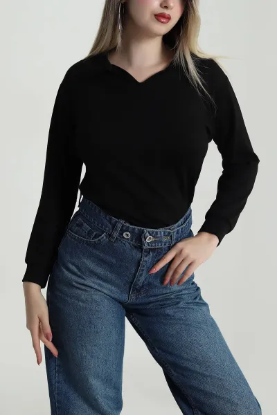 Siyah Polo Yaka Oysho Kadın Bluz 486675