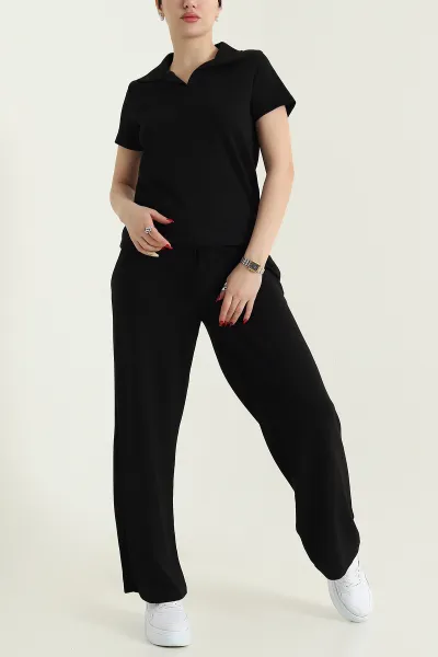 Siyah Polo Yaka Oysho Kadın İkili Takım 430083
