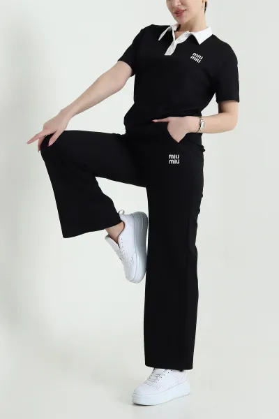 Siyah Polo Yaka Oysho Kadın İkili Takım 438882