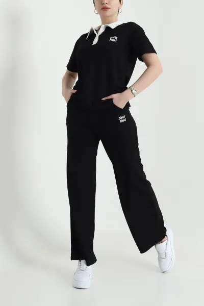 Siyah Polo Yaka Oysho Kadın İkili Takım 438882