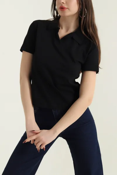 Siyah Polo Yaka Süprem Kadın Tişört 435280