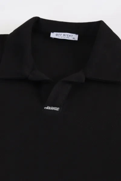 Siyah Polo Yaka Uzun Kollu Erkek Sweatshirt 397135
