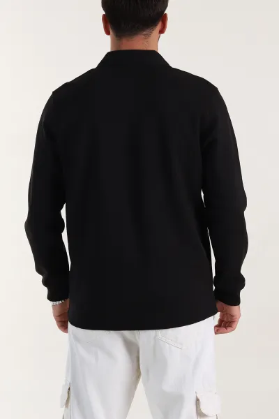 Siyah Polo Yaka Uzun Kollu Erkek Sweatshirt 397135