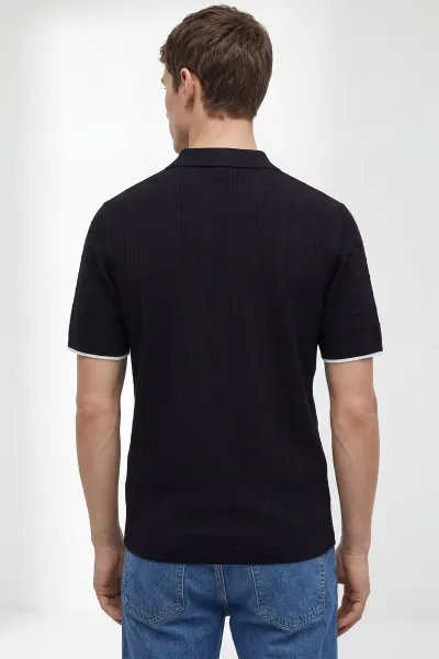 Siyah Polo Yaka Yarım Fermuarlı Erkek Tişört 435365