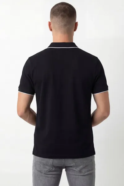 Siyah Polo Yaka Yarım Fermuarlı Erkek Tişört 435376