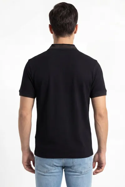 Siyah Polo Yaka Yarım Fermuarlı Erkek Tişört 435559