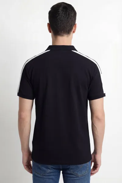 Siyah Polo Yaka Yarım Fermuarlı Erkek Tişört 452015