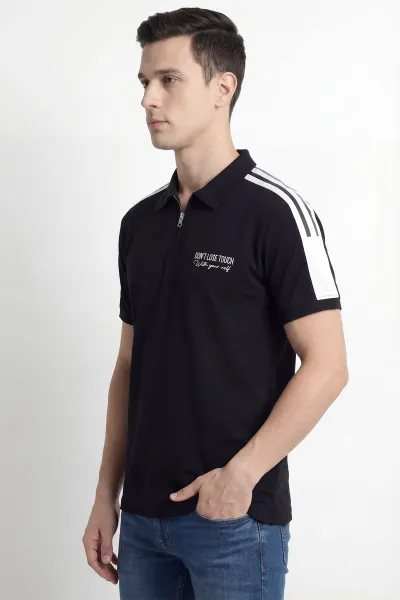 Siyah Polo Yaka Yarım Fermuarlı Erkek Tişört 452015
