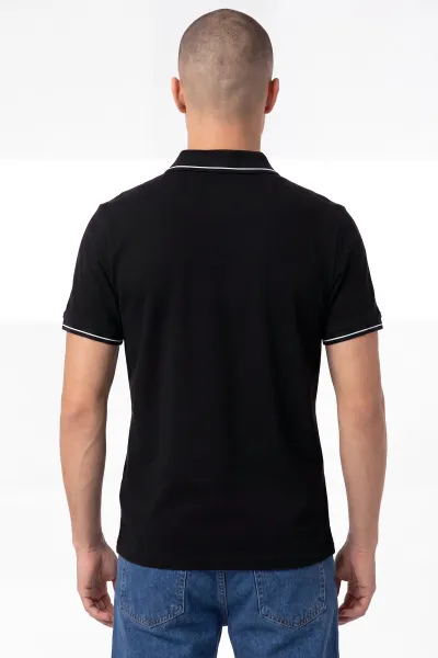 Siyah Polo Yaka Yarım Fermuarlı Erkek Tişört 458864