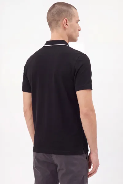 Siyah Polo Yaka Yarım Fermuarlı Erkek Tişört 471700