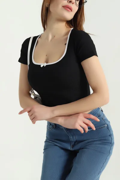 Siyah Poly Kadın Kaşkorse Tişört 338732