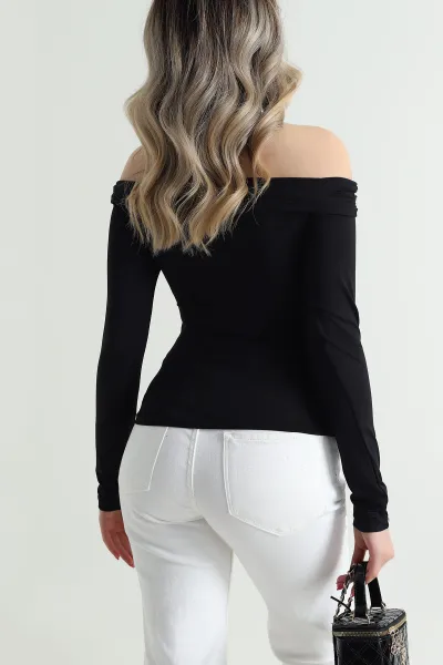 Siyah Polyemid Tokalı Kadın Bluz 482878