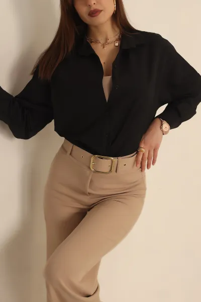 Siyah Poplin Dokuma Bayan Gömlek 234842