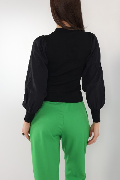 Siyah Poplin Garnili Fitilli Bluz 150489