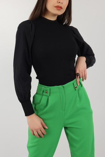 Siyah Poplin Garnili Fitilli Bluz 150489