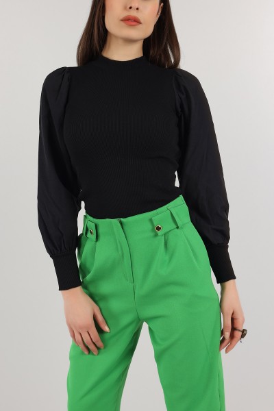 Siyah Poplin Garnili Fitilli Bluz 150489