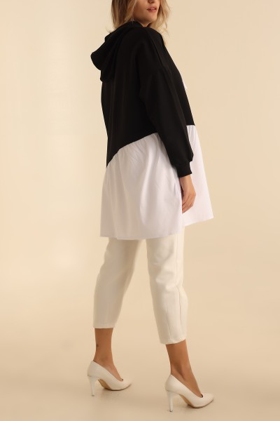 Siyah Poplin Garnili İki İp Sweat Tunik 207851