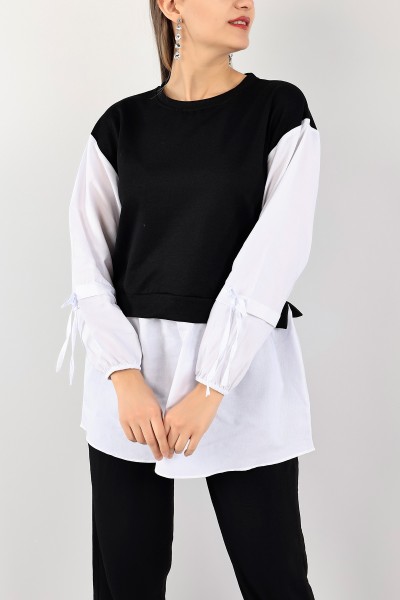 Siyah Poplin Garnili İki İp Tunik 109847