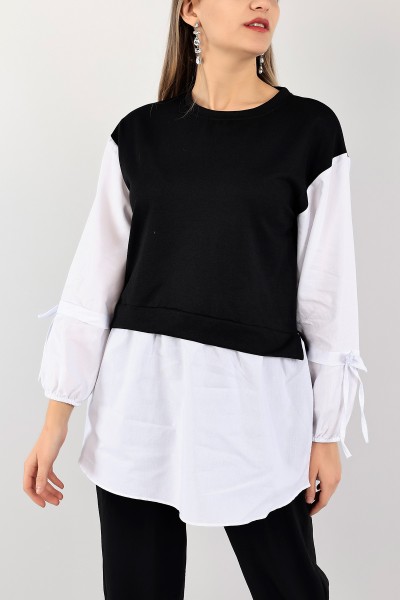 Siyah Poplin Garnili İki İp Tunik 109847