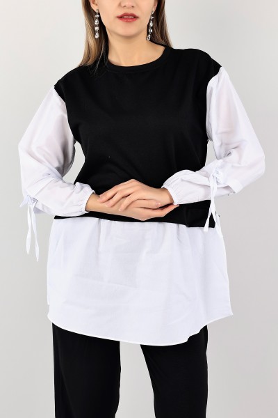 Siyah Poplin Garnili İki İp Tunik 109847