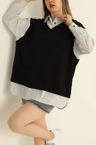 Siyah Poplin Garnili Modal Tunik 276283
