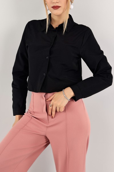 Siyah Poplin Kumaş Crop Gömlek 118860