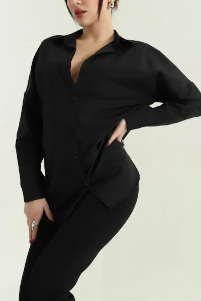 Siyah Poplin Kumaş Gömlek Tunik 336935