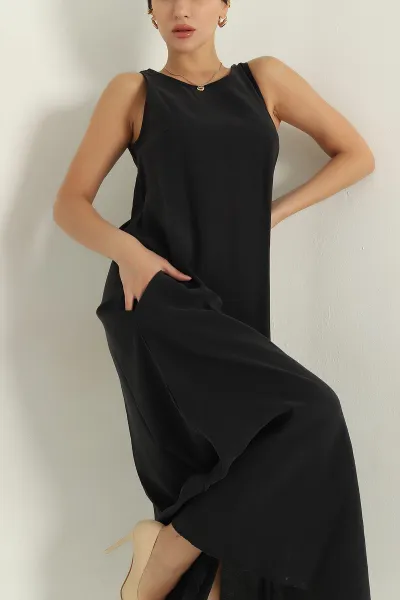 siyah-poplin-kumas-kolsuz-kadin-elbise-369834