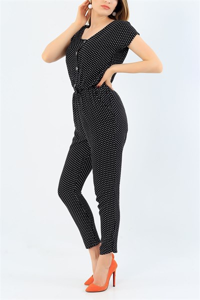 Siyah Puantiye Desenli Dokuıma Tulum 35854