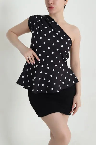 Siyah Puantiyeli Double Kadın Bluz 460259