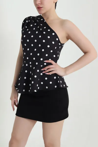 Siyah Puantiyeli Double Kadın Bluz 460259