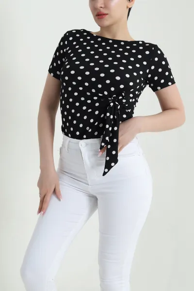 Siyah Puantiyeli Krinkıl Kadın Bluz 461643