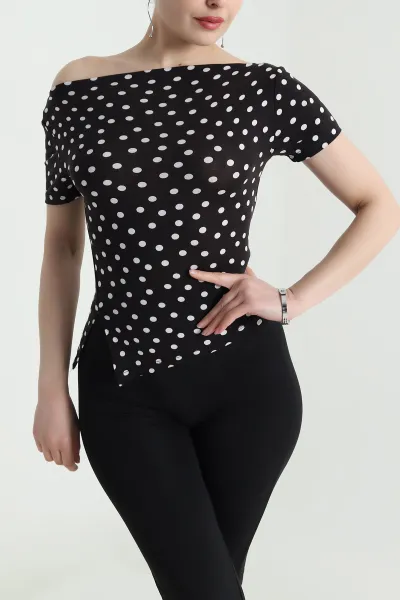 Siyah Puantiyeli Viskon Kadın Bluz 454688