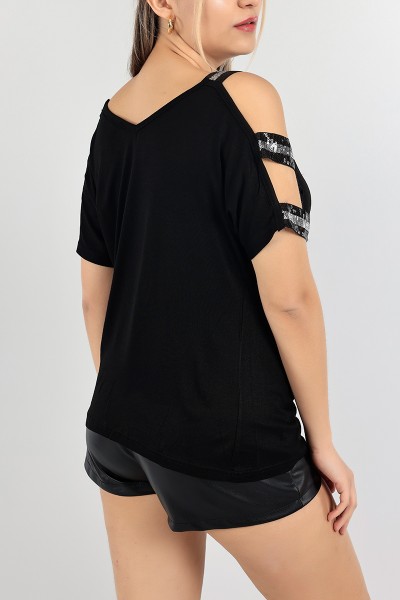 Siyah Pul İşlemeli Bluz 103834