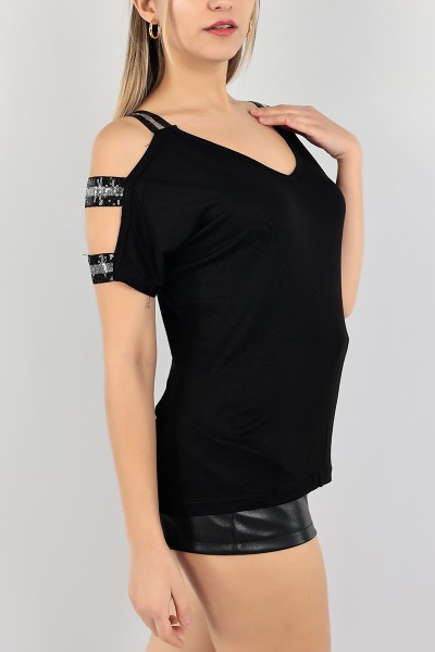 Siyah Pul İşlemeli Bluz 103834