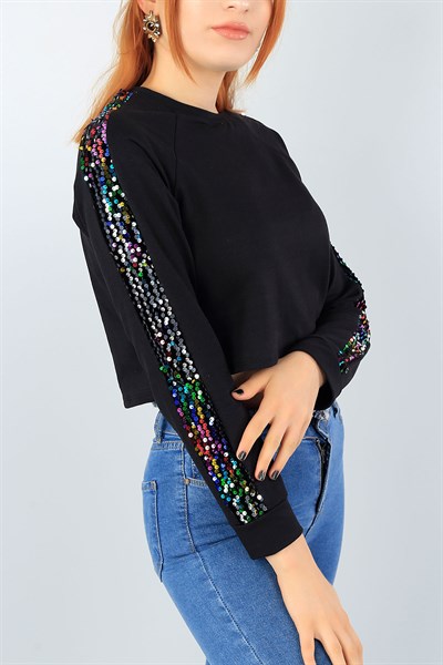 Siyah Pul Payet  Crop Sweat 41038