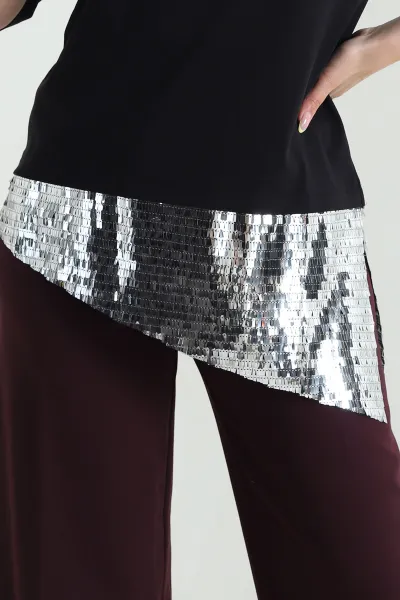 Siyah Pul Payet Detay İnterlok Kadın Bluz 469280