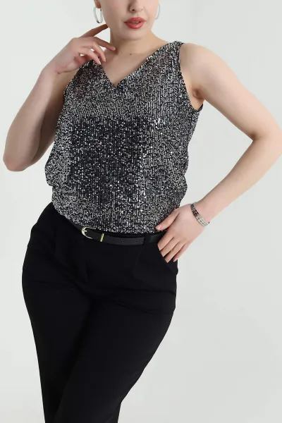 Siyah Pul Payet Kadın Bluz 461916