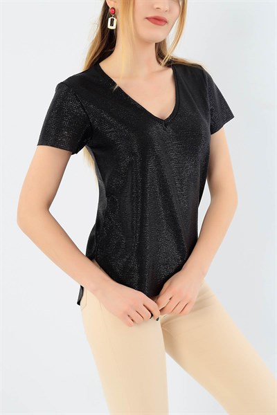 Siyah Pullu Likralı Bluz 29859B