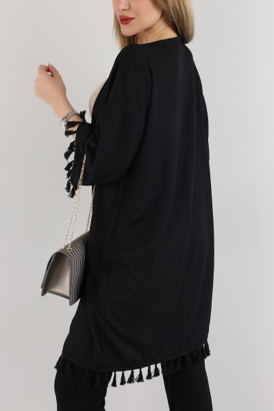Siyah Püskül Detay Seul Kimono Hırka 168589
