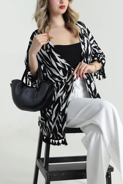 Siyah Püsküllü Bürümcük Kadın Kimono 481656