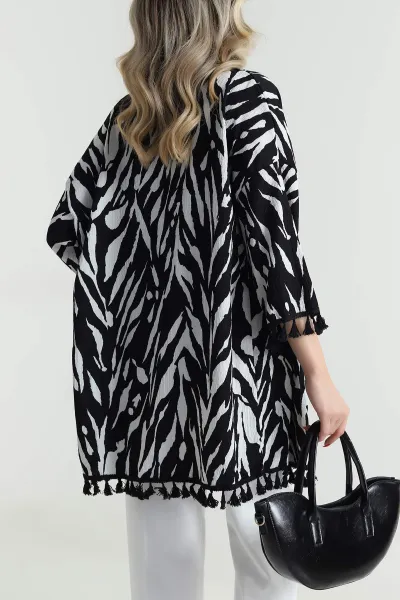 Siyah Püsküllü Bürümcük Kadın Kimono 481656
