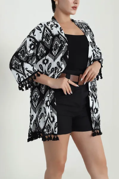 Siyah Püsküllü Bürümcük Kadın Kimono 481732